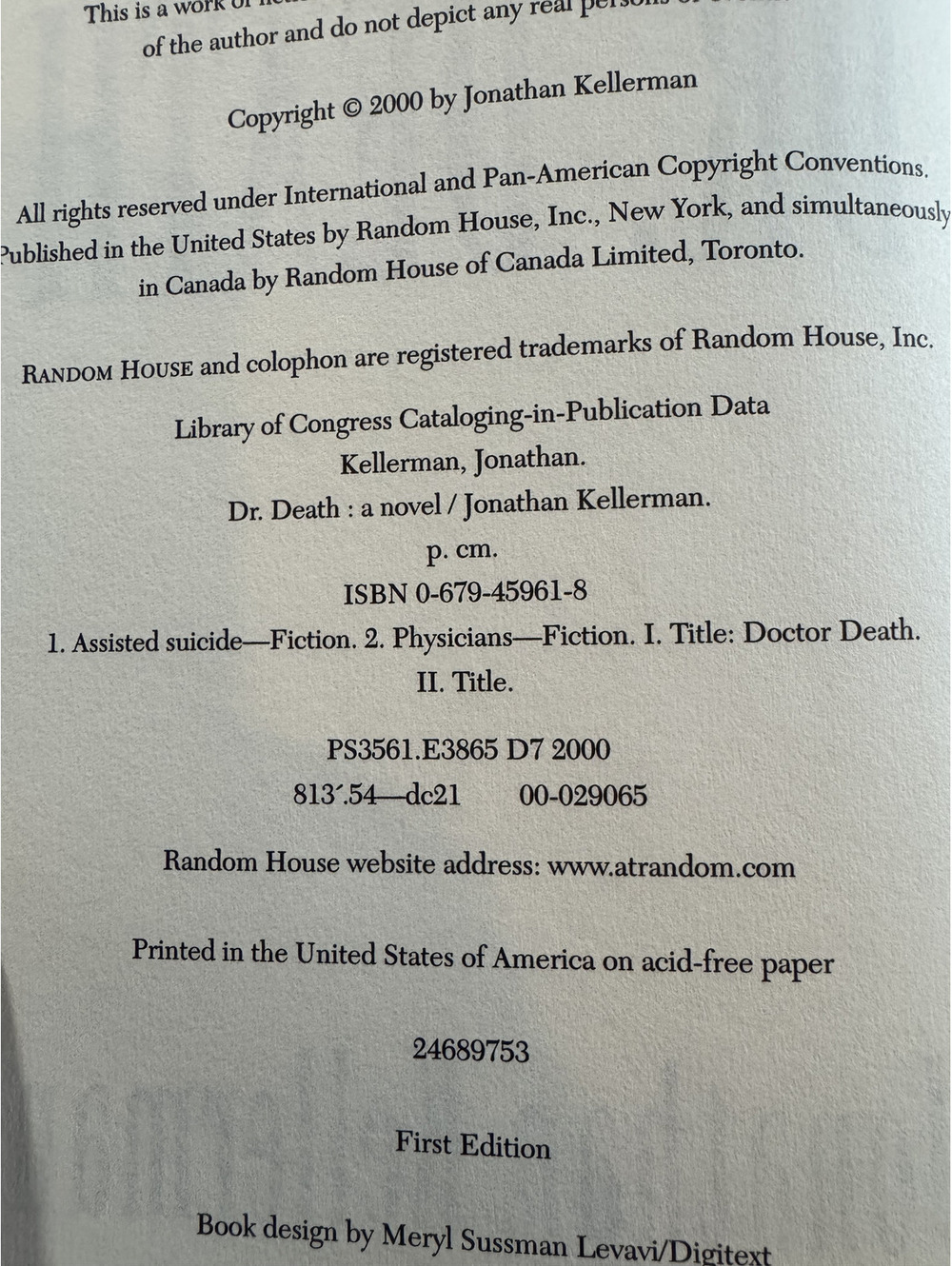 Dr. Death by Jonathan Kellerman First Edition Hardcover 2000